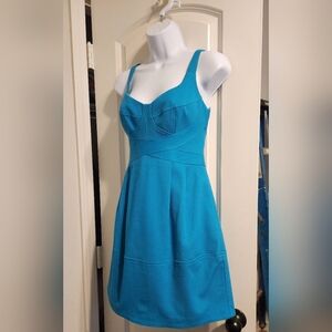 Chic Blue Stretch Sleeveless Dress W/Pockets